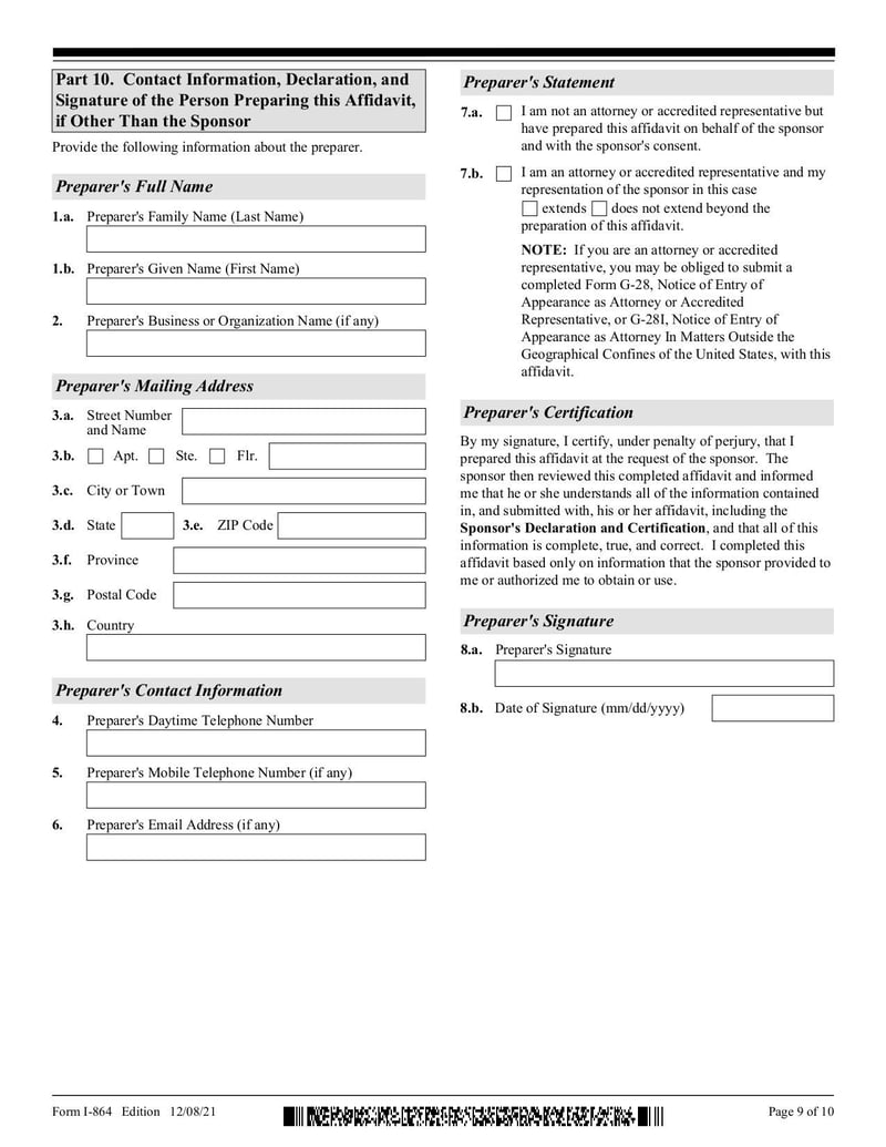 Large thumbnail of Form I-864 - Aug 2021