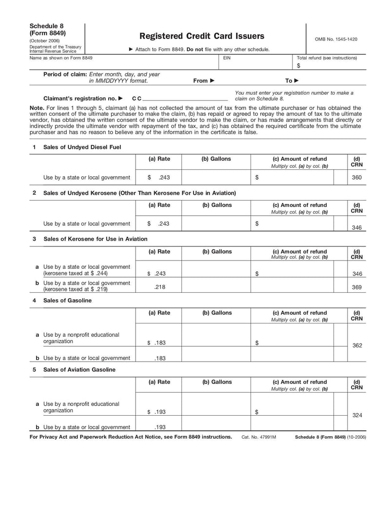 Large thumbnail of Form 8849 (Schedule 8) - Oct 2006