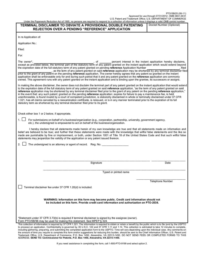 Large thumbnail of Form PTO-SB-25 - Sep 2011