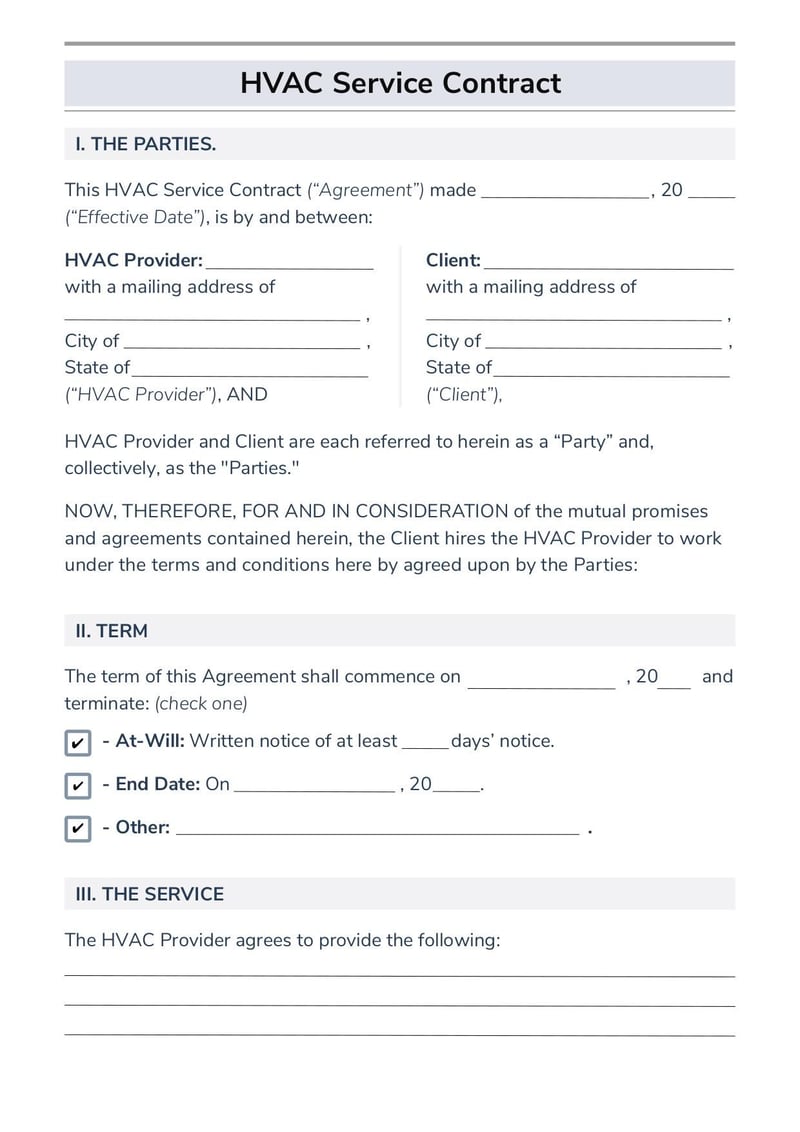 Large thumbnail of HVAC Service Contract Template