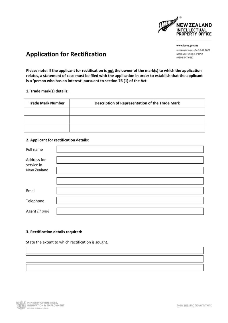 Large thumbnail of New Zealand Application for Rectification