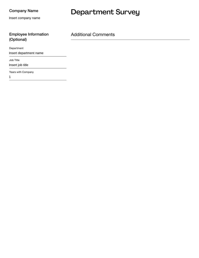 Survey for Department Template designed to assess departmental performance and gather feedback on team dynamics