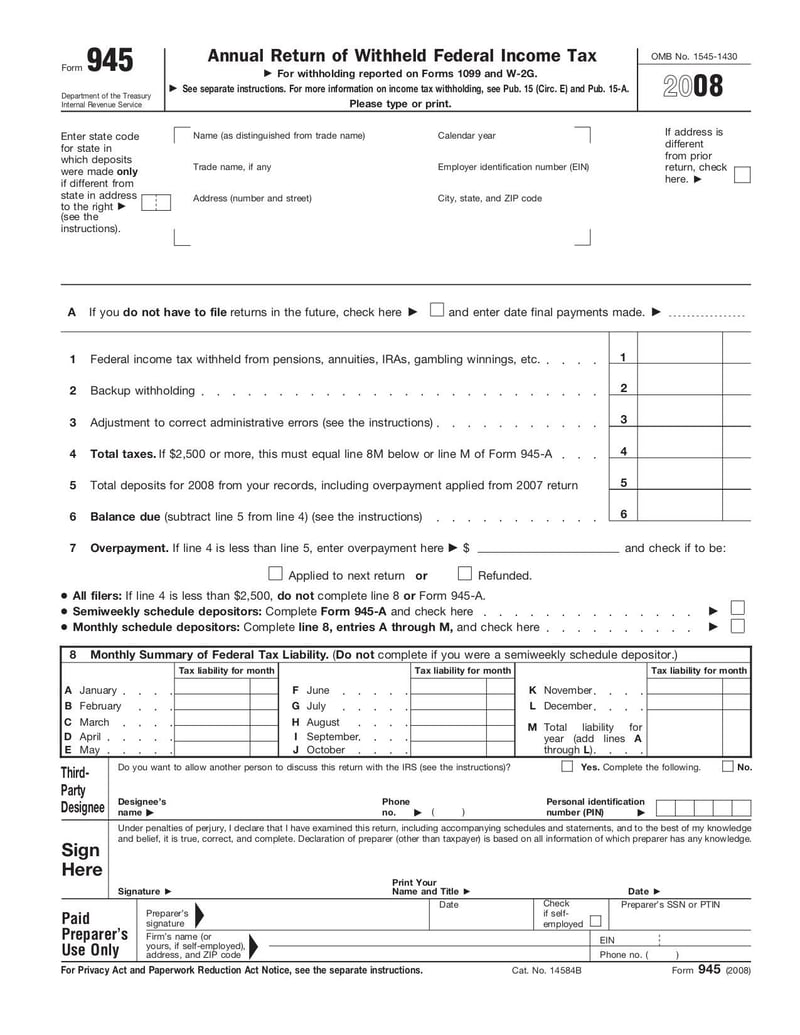 Large thumbnail of Form 945 - Dec 2008