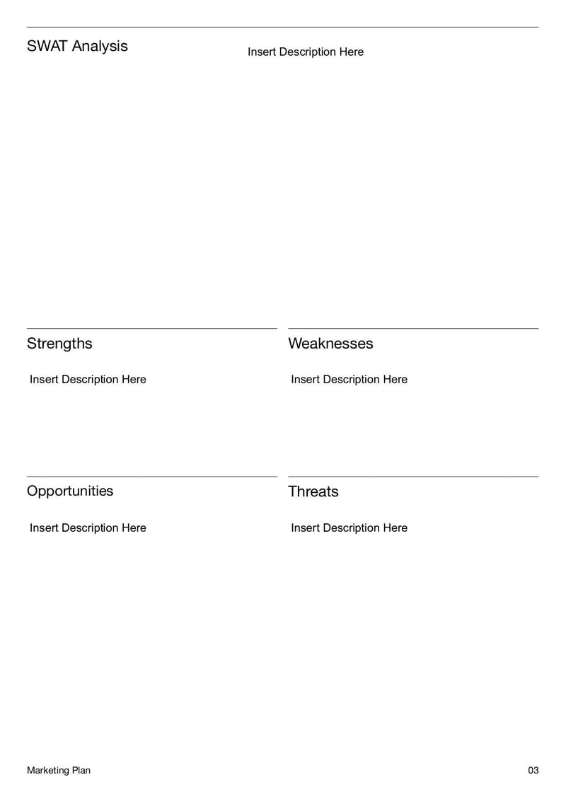 Marketing Plan Template for organizing marketing strategies, target audiences, budgets, and campaign goals