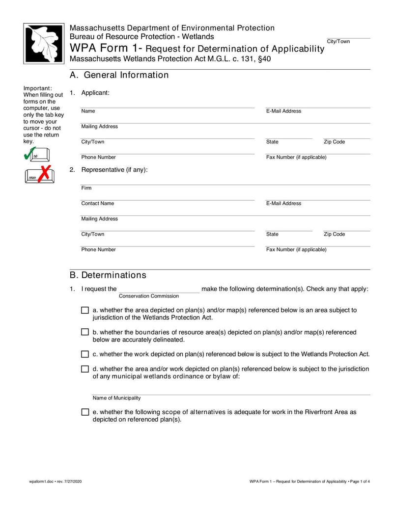 Large thumbnail of WPA Form 1: Request for Determination of Applicability - Apr 2023