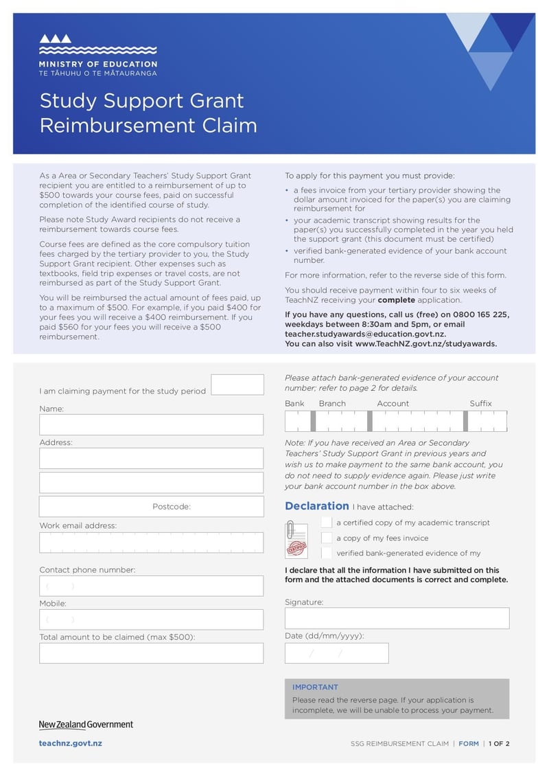 Study Support Grant Reimbursement Claim | Fill and sign online 