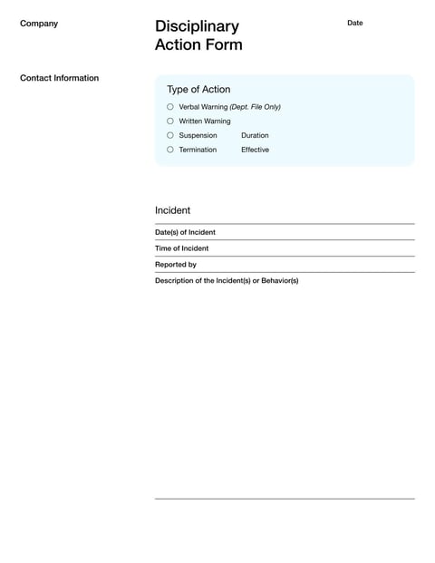 Thumbnail of Employee Disciplinary Action Template - page 1