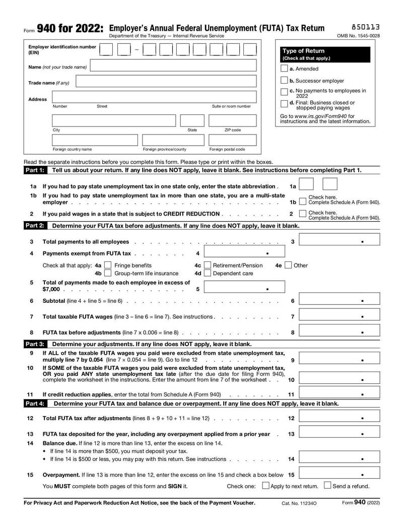 Thumbnail of Form 940 - Jan 2022 - page 0