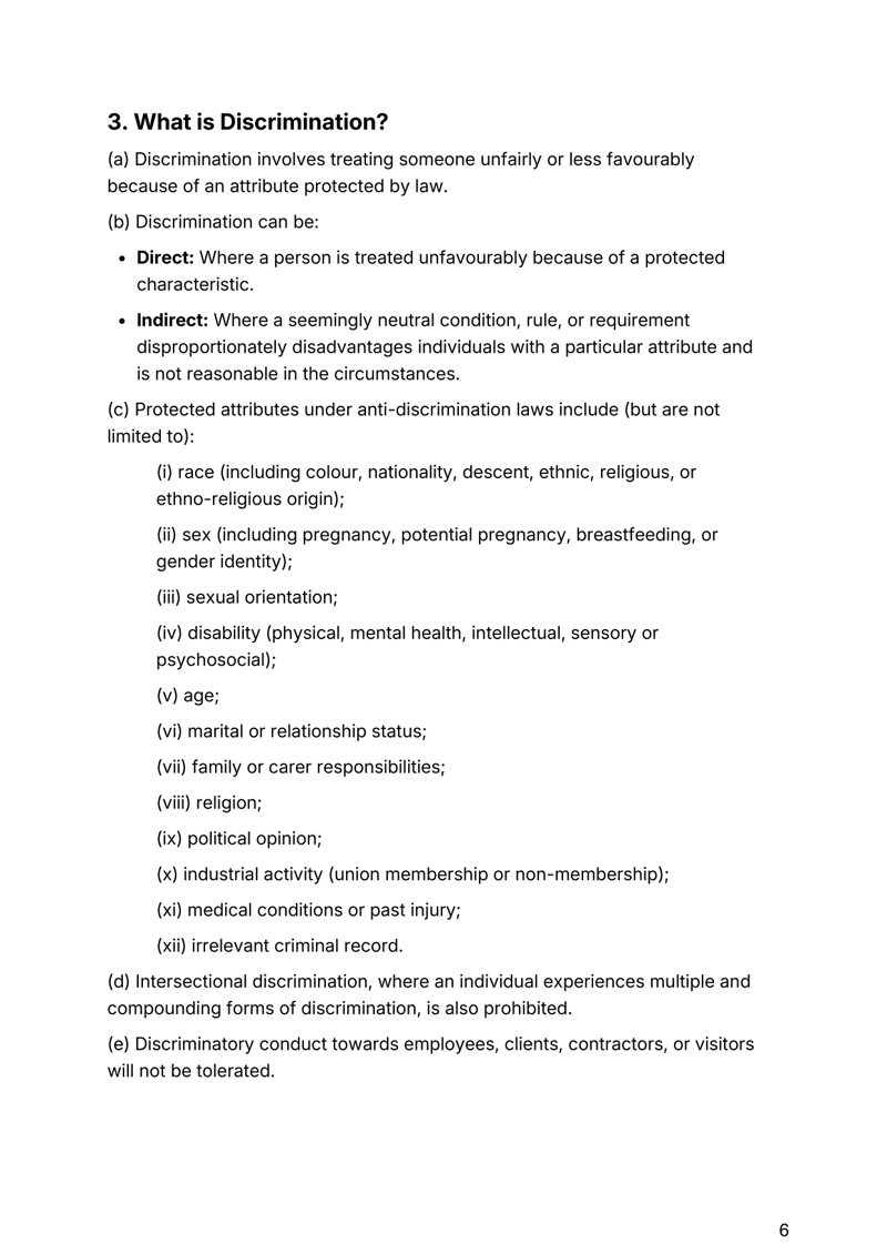 Anti-Discrimination Policy for Australian workplaces covering equality, compliance and complaint procedures