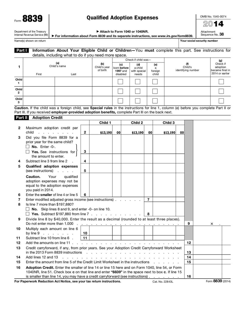 Large thumbnail of Form 8839 - Jan 2014