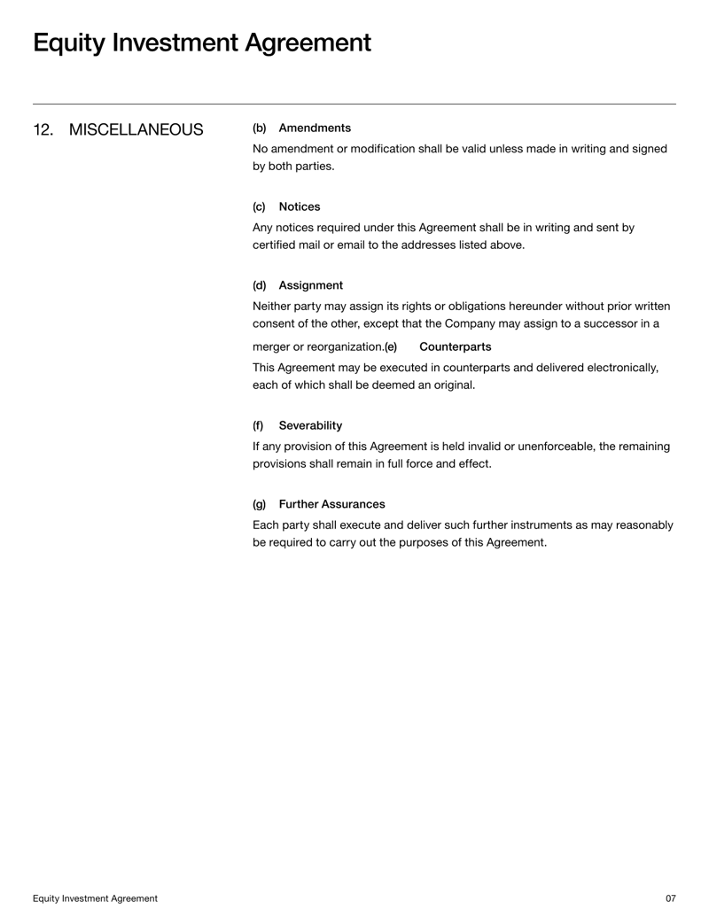 Equity Investment Agreement covering investor rights, share issuance and payment terms