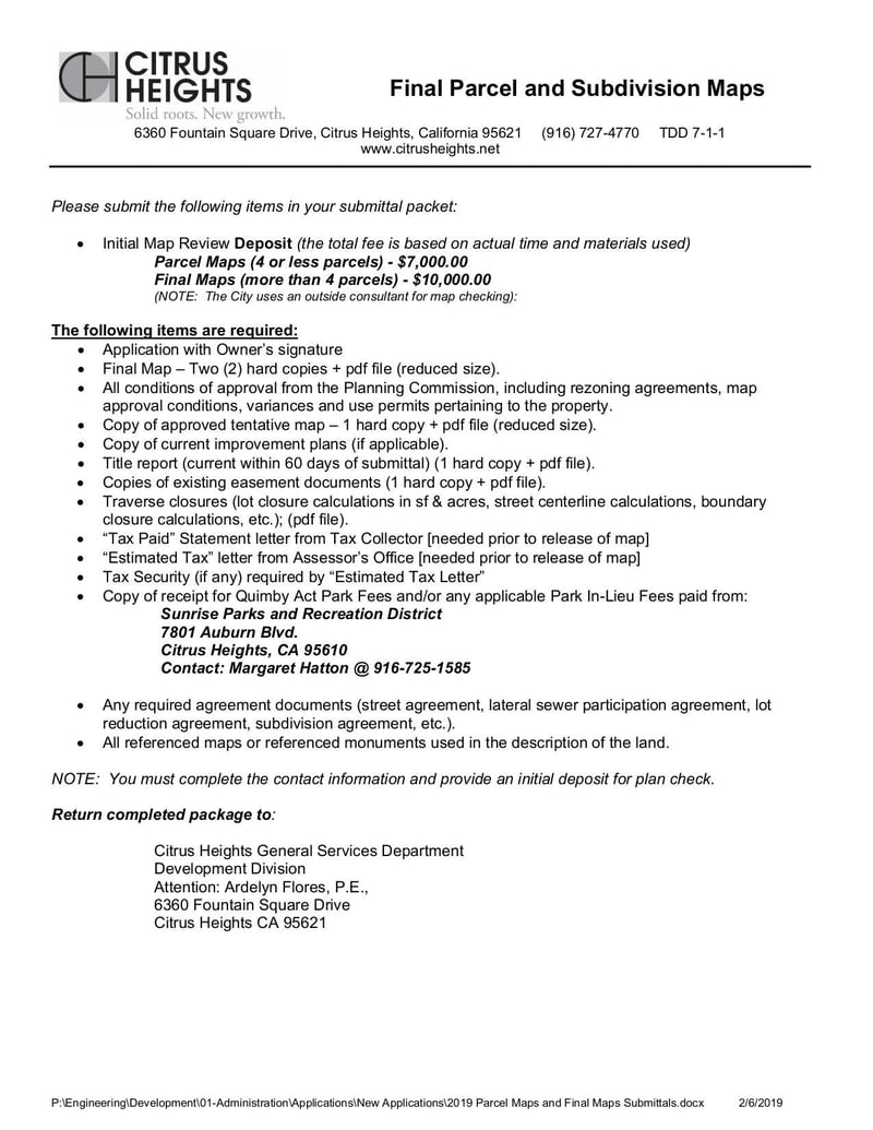 Large thumbnail of Parcel Maps and Final Maps Submittals Form - Feb 2019