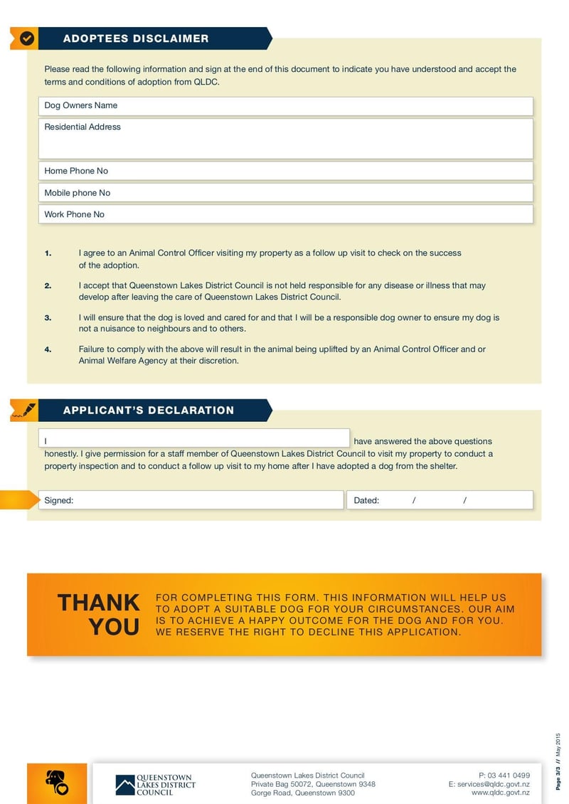 Large thumbnail of Dog Adoption Form - May 2015