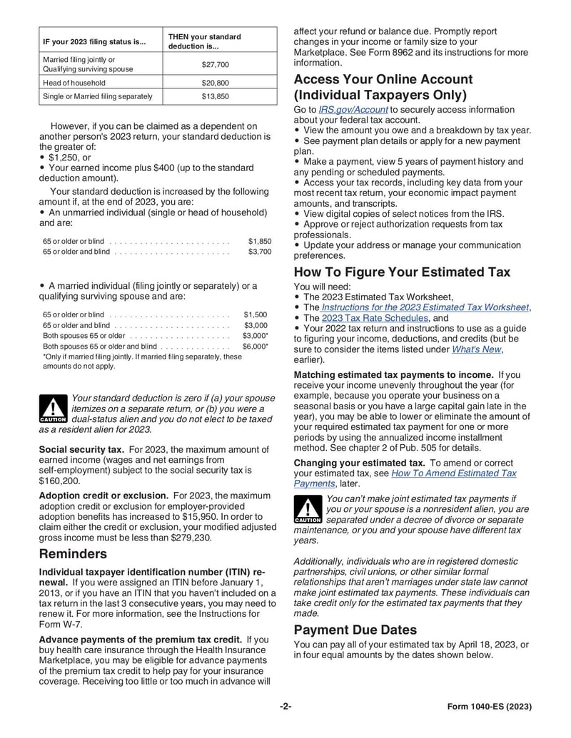 Large thumbnail of Form 1040-ES - Jan 2023