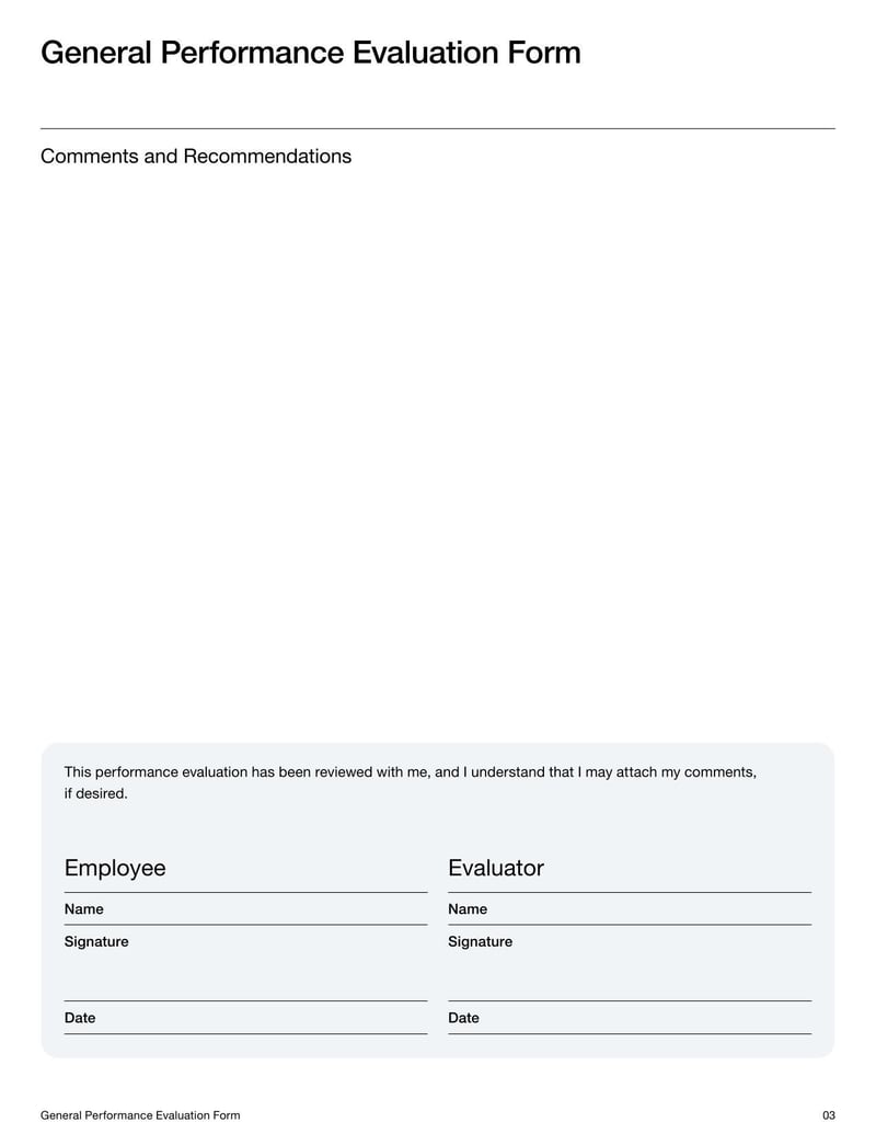 General Performance Evaluation Template for reviewing employee performance