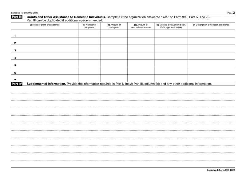 Large thumbnail of Schedule I (Form 990) - Jan 2022