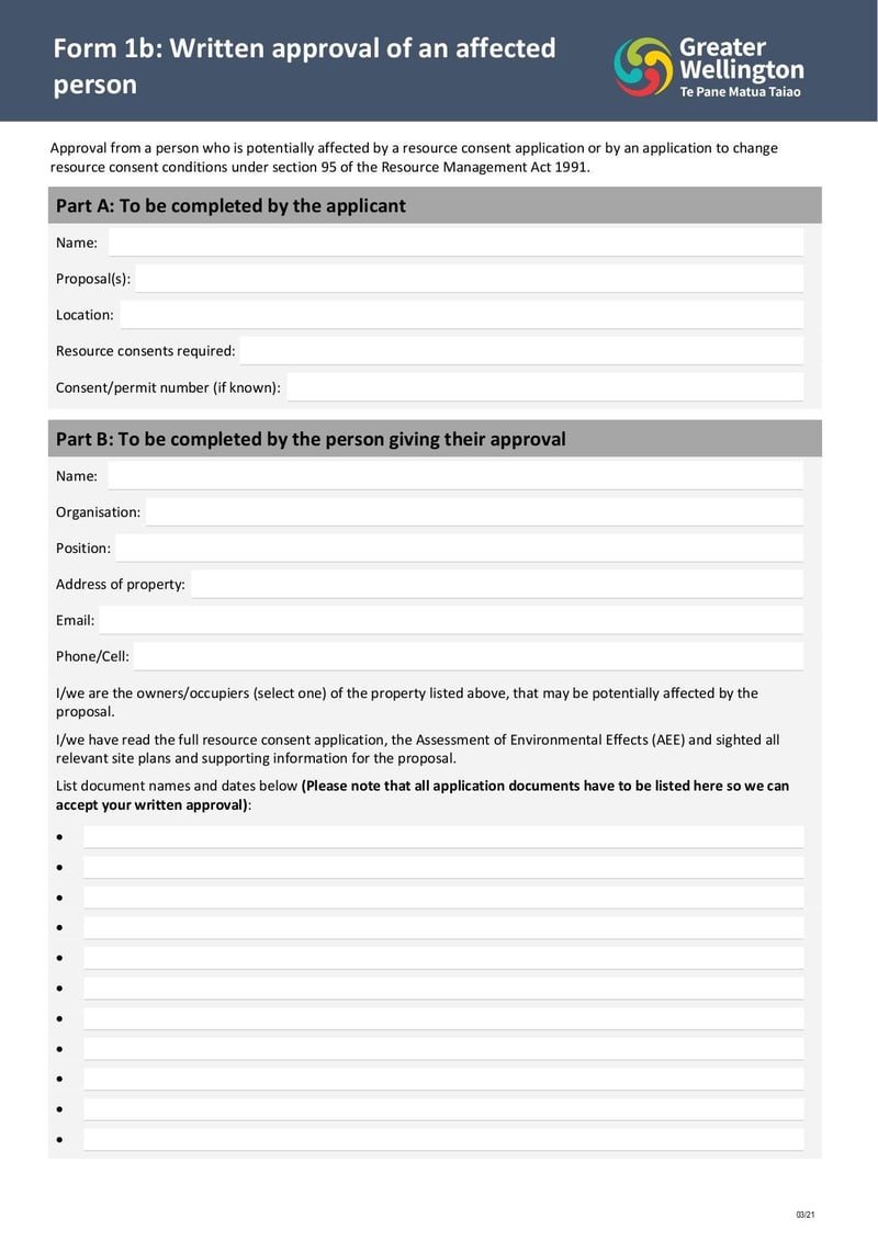 Large thumbnail of Form 1b: Written Approval of an Affected Person V2 - Mar 2022