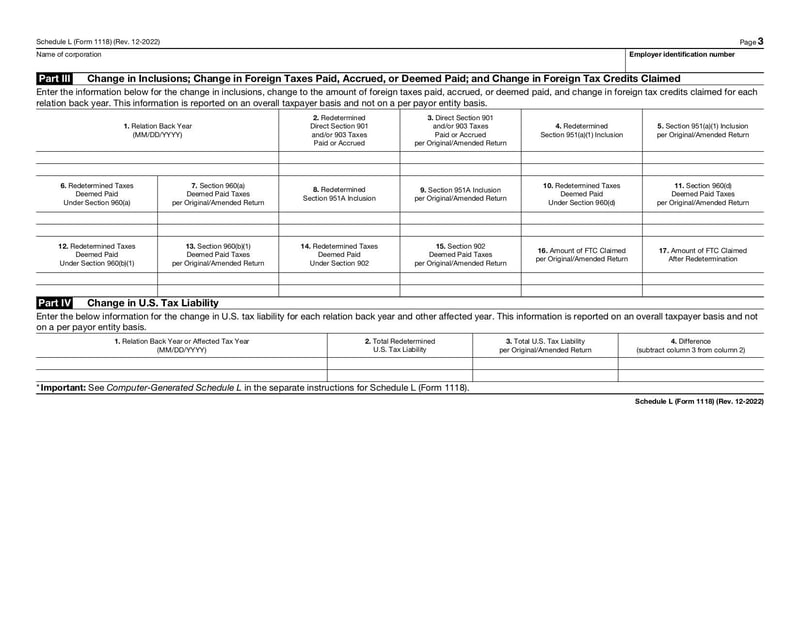 Large thumbnail of Schedule L (Form 1118) - Dec 2022