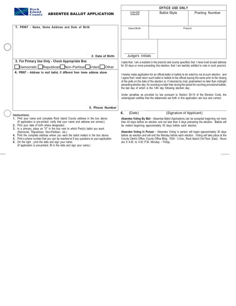 Large thumbnail of Absentee Ballot Application Form - Jun 2011