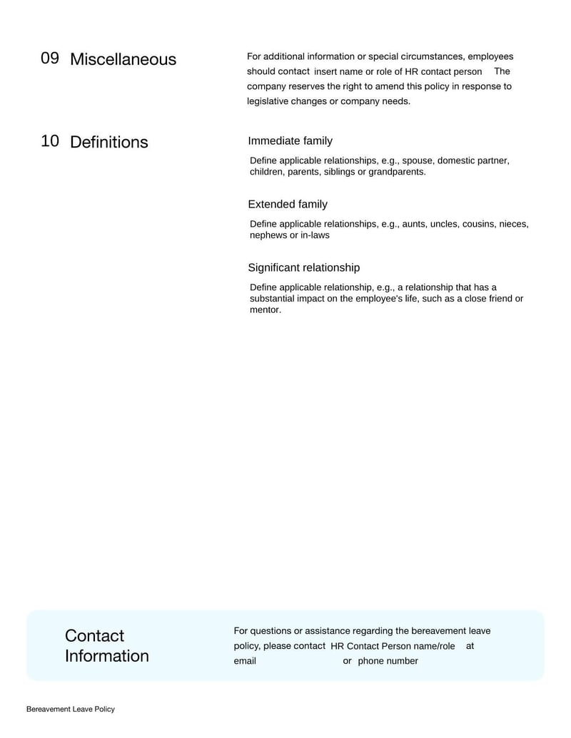 Bereavement Leave Policy Document outlining time-off guidelines for employees after a loss