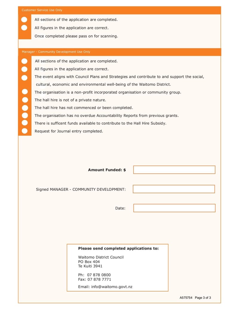 Large thumbnail of Hall Hire Contribution Application Form A575754 - Jul 2023