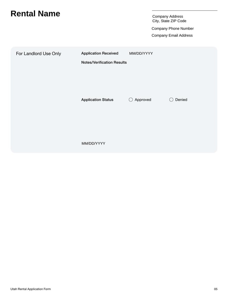 Rental Application Form Utah for renting residential property in Utah