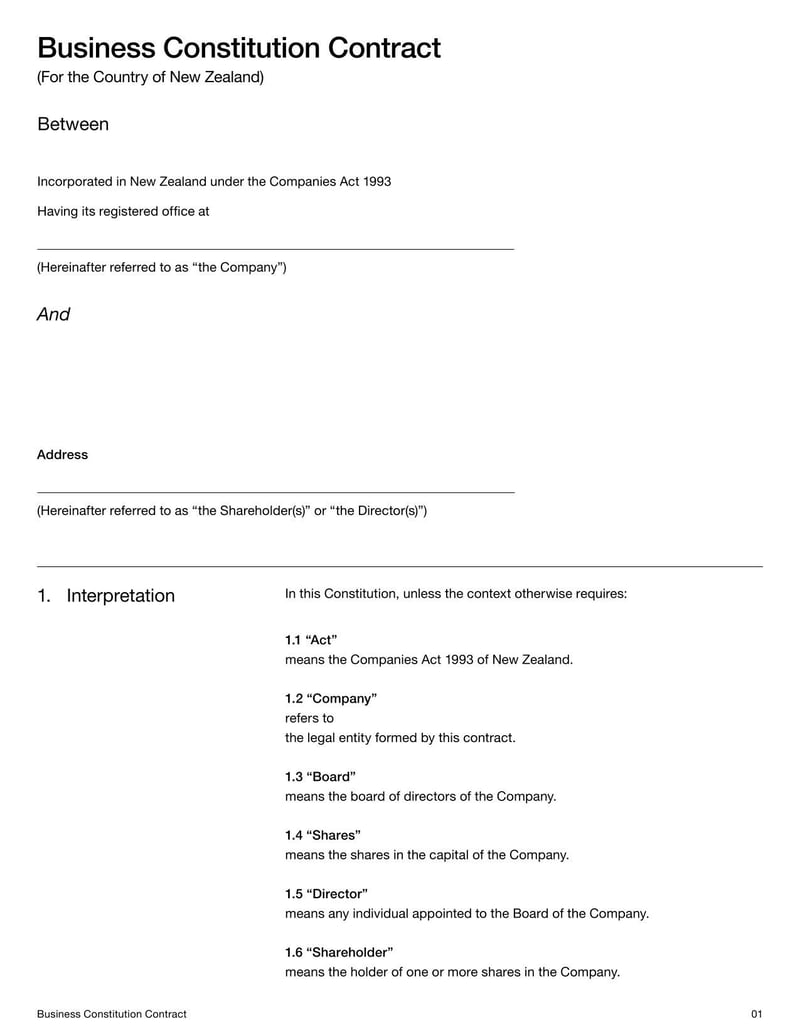 Constitution of Business for New Zealand to define company structure