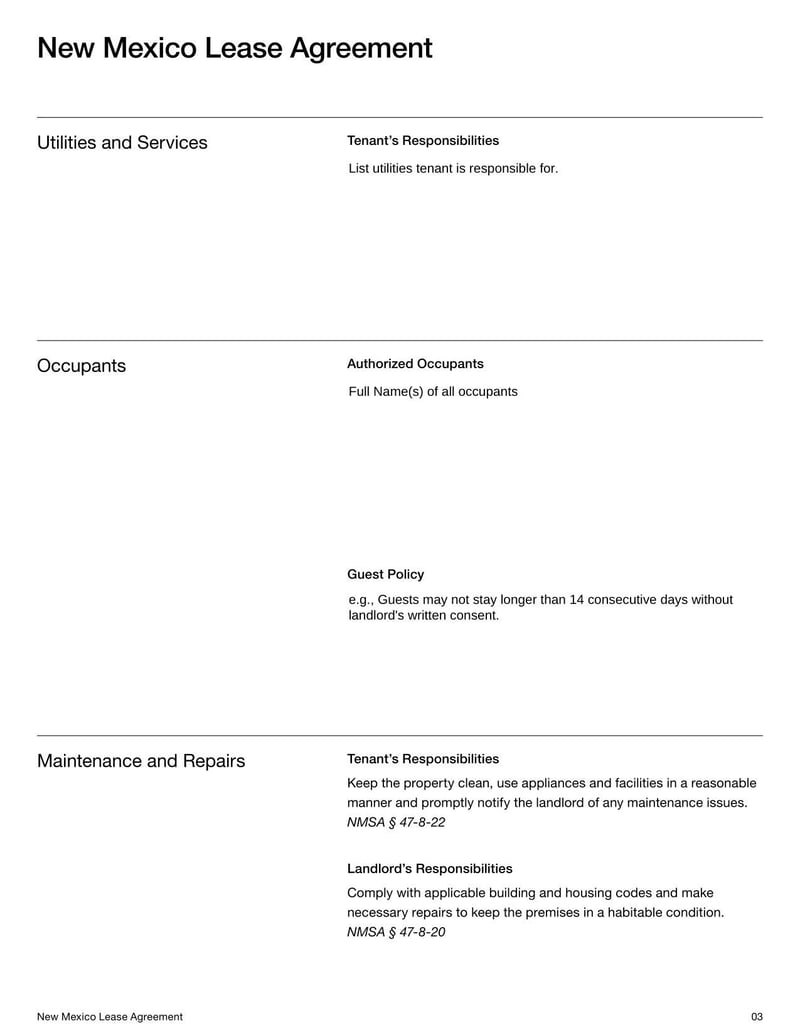 Large thumbnail of New Mexico Lease Agreement Template