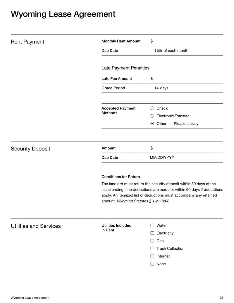 Large thumbnail of Wyoming Lease Agreement Template