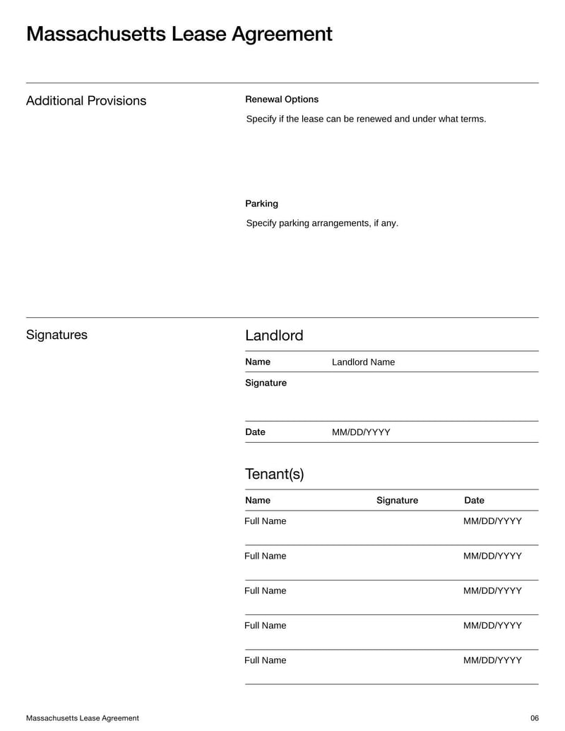 Large thumbnail of Massachusetts Lease Agreement Template
