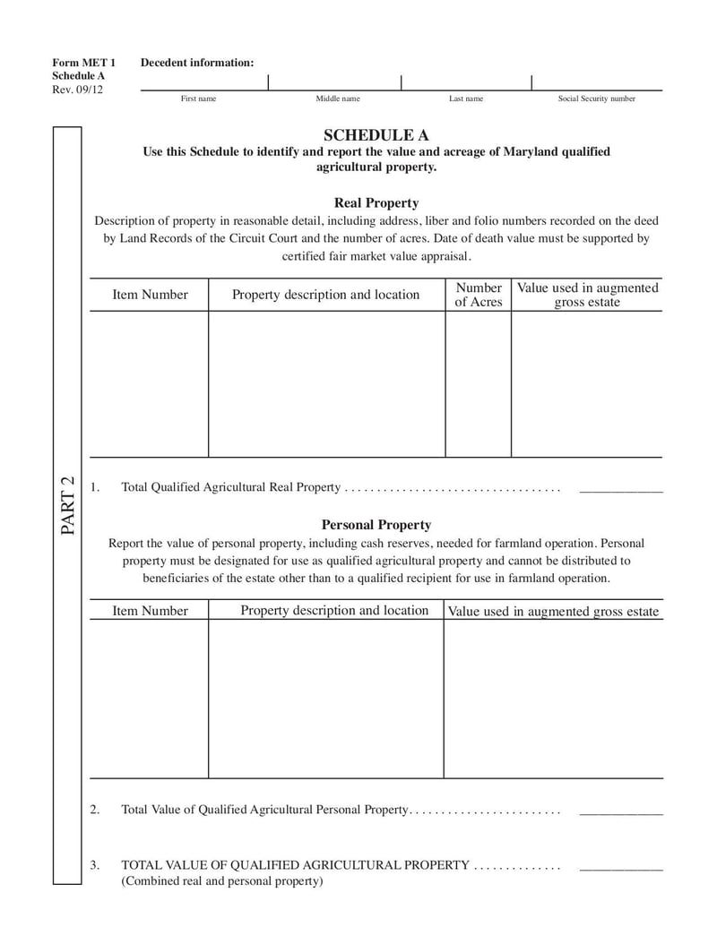 Large thumbnail of Maryland Estate Tax Return | MET-1DAG - Sep 2012