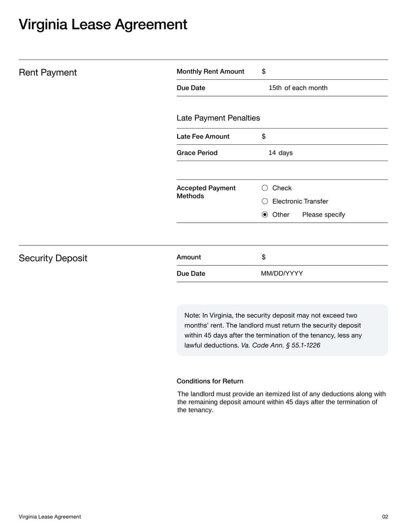 Large thumbnail of Virginia Lease Agreement Template