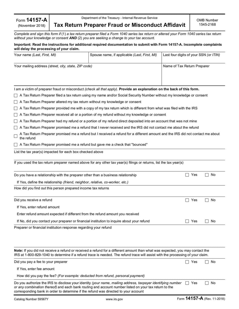 Large thumbnail of Form 14157-A - Nov 2018