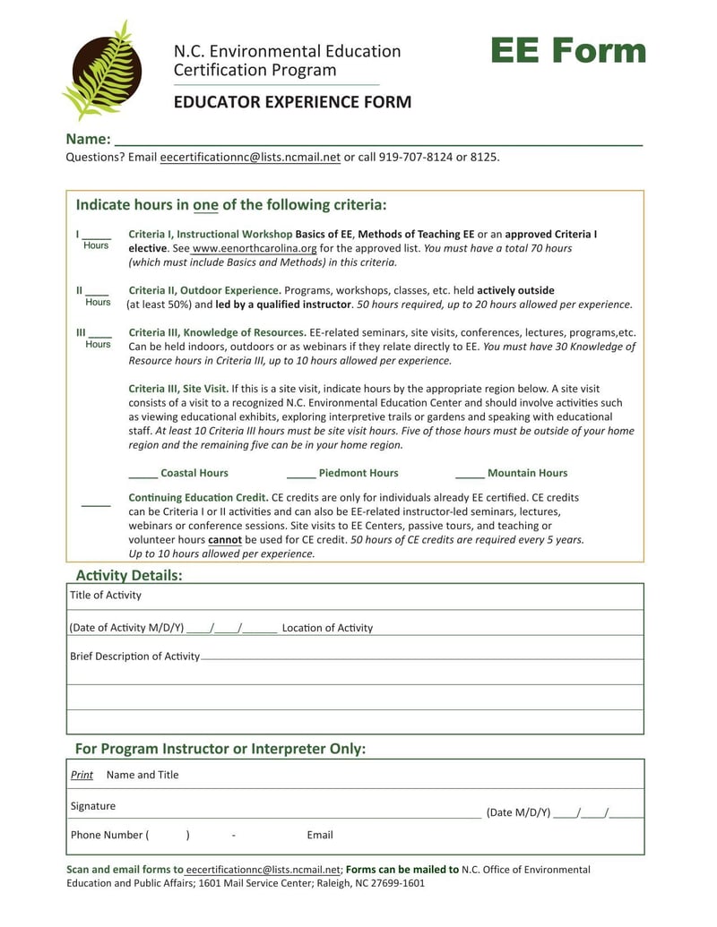 Large thumbnail of North Carolina Educator Experience Form
