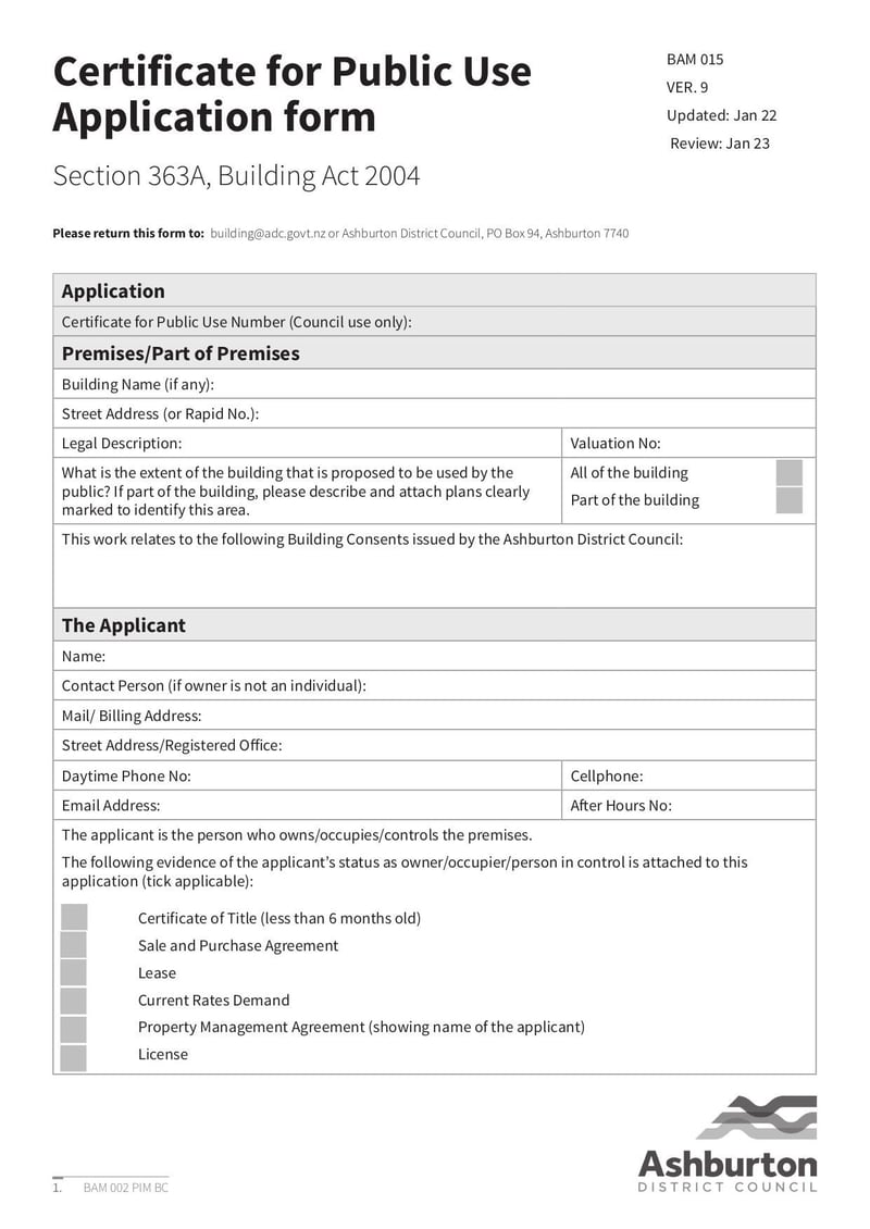 Large thumbnail of BAM 015 Certificate for Public Use Application Form - Jan 2022