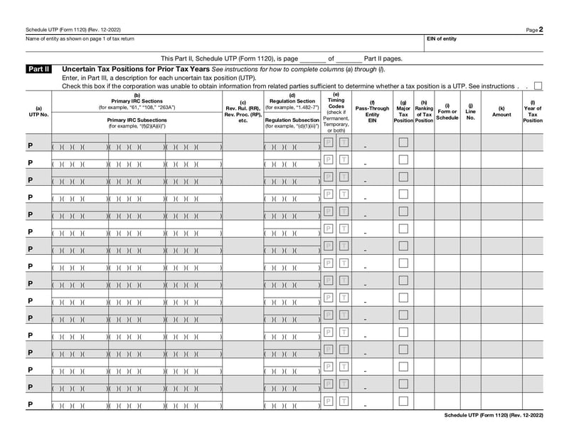 Large thumbnail of Schedule UTP (Form 1120) - Dec 2022