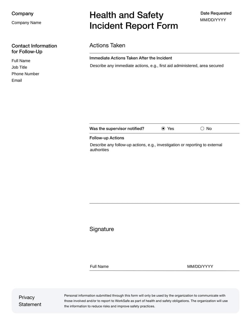 Health and Safety Incident Report Form for New Zealand for recording accidents and injuries in the workplace