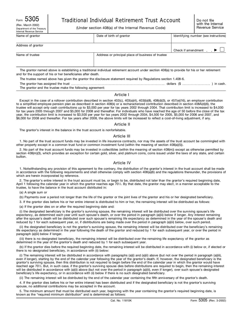 Large thumbnail of Form 5305 - Mar 2002