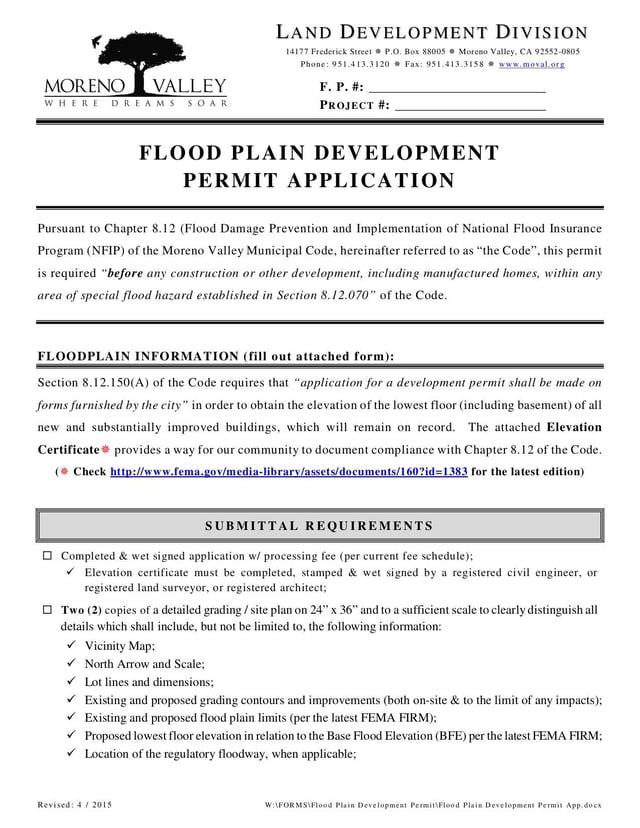 Flood Plain Development Permit Application | Fill and sign online with ...