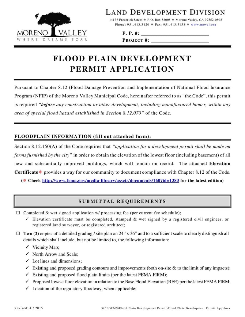 Large thumbnail of Flood Plain Development Permit Application - Apr 2015