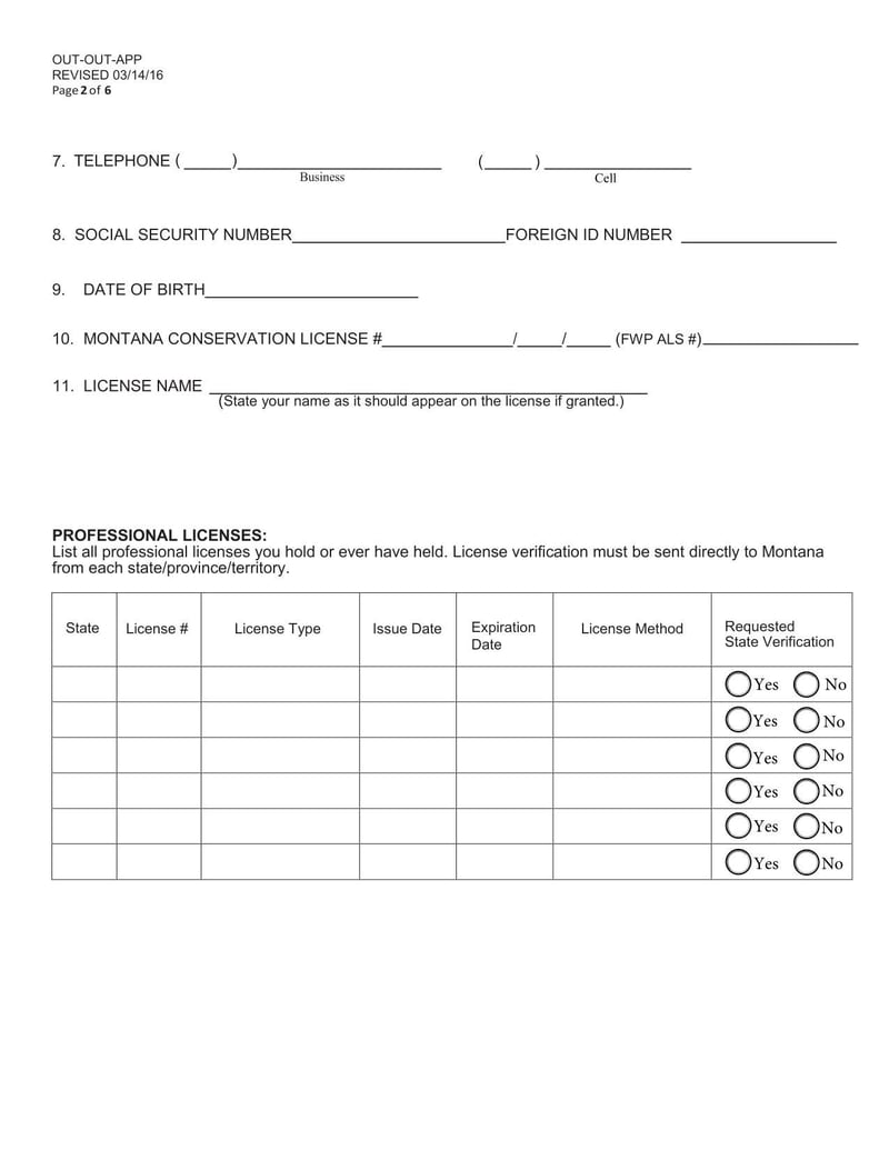 Large thumbnail of Montana Outfitter License/Examination Application