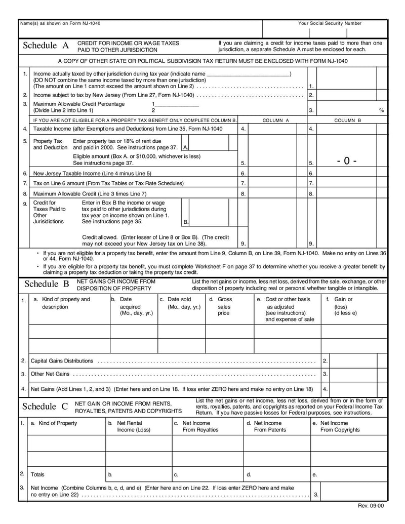 Large thumbnail of Schedule ABC for 2000 NJ-1040 - Apr 2007