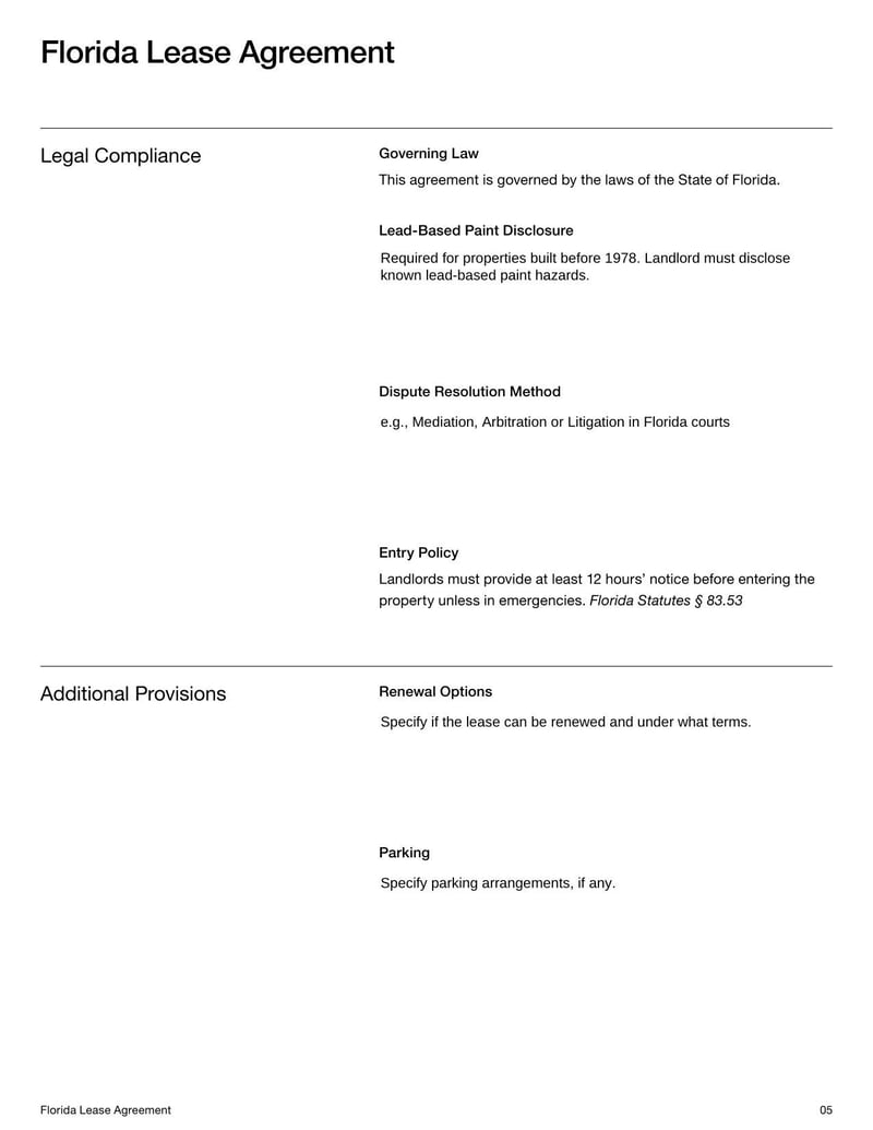Large thumbnail of Florida Lease Agreement Template