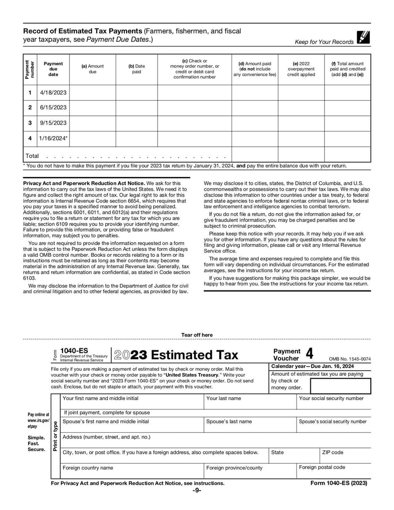 Large thumbnail of Form 1040-ES - Jan 2023