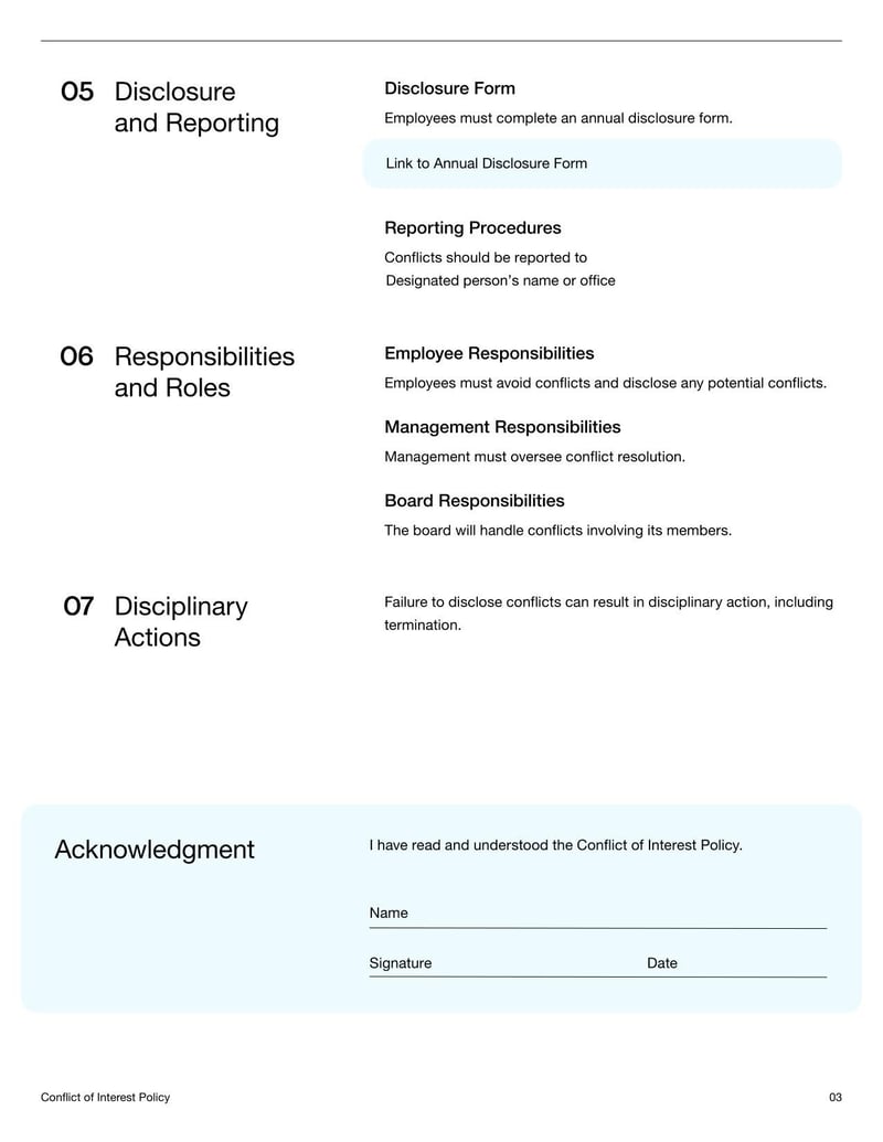 Conflict of Interest Policy defining situations constituting conflicts of interest and resolution procedures