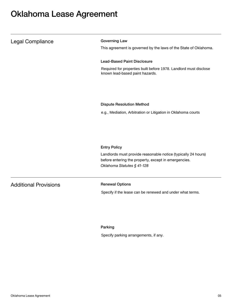 Large thumbnail of Oklahoma Lease Agreement Template