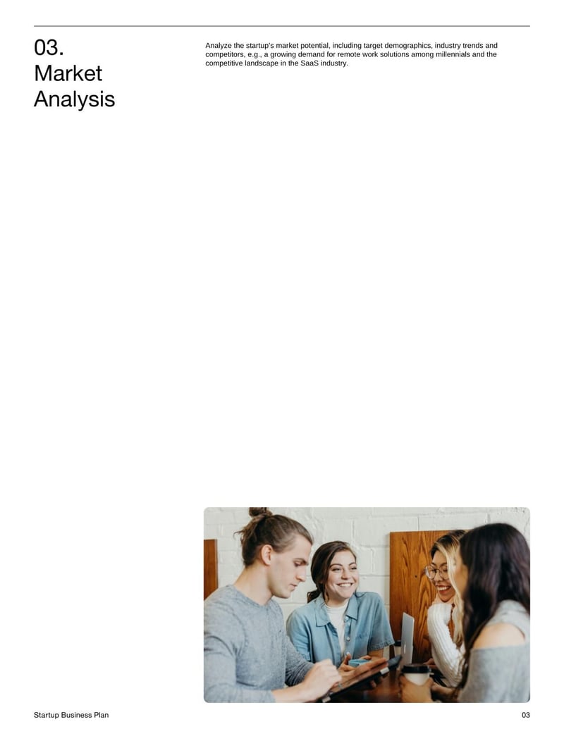 Startup Business Plan for presenting the business model, market research and growth strategy of a new venture