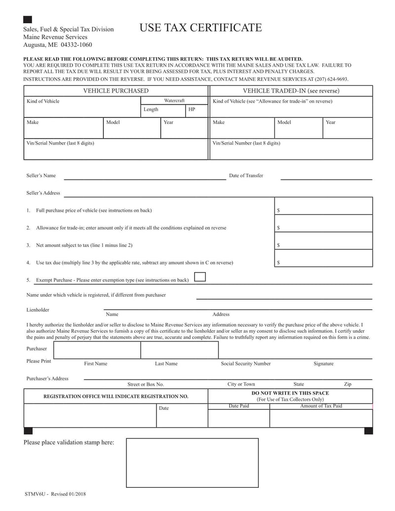 Large thumbnail of Form STMV6U (2018)