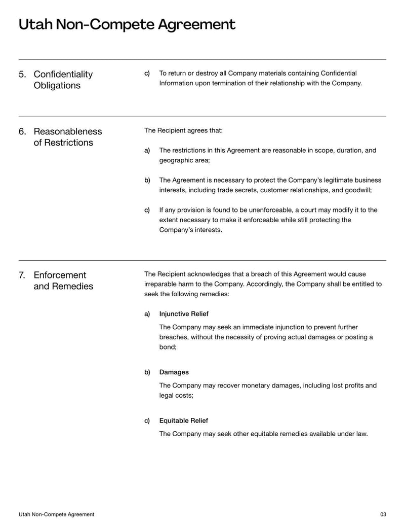 Non-Compete Agreement Utah for detailing employment restrictions on competitive work within the state’s legal limits