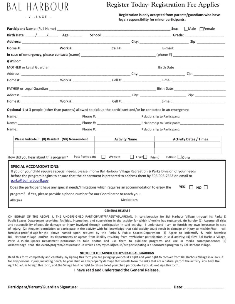 Thumbnail of Recreation Program Registration Form - Feb 2018 - page 0